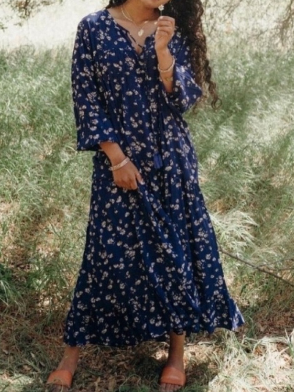 Carly Jean Los Angeles Navy Daisy Laurel Dress xs